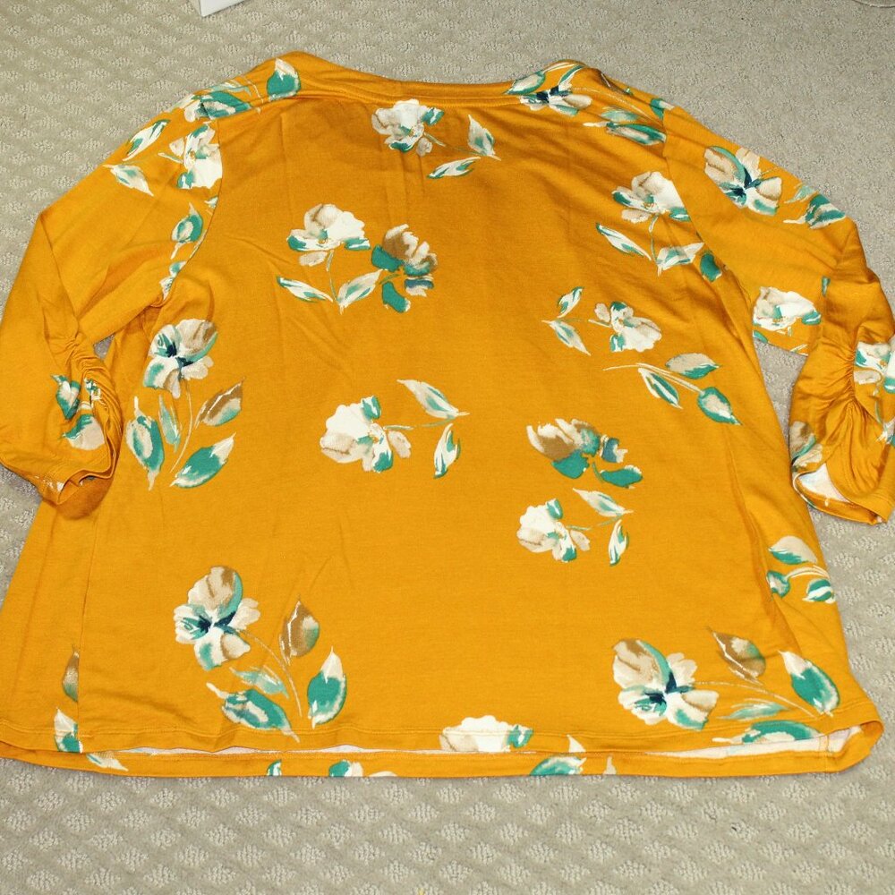 Croft & Barrow Size XL Mustard Yellow with Floral Print French Terry Rayon Blend - Picture 2 of 6